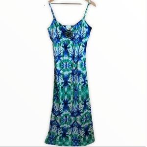 LOTS OF LOVE Blue Turquoise Beaded Center Boho Maxi Dress NWOT